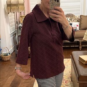 Soft Surroundings Deep Burgundy zipper front top